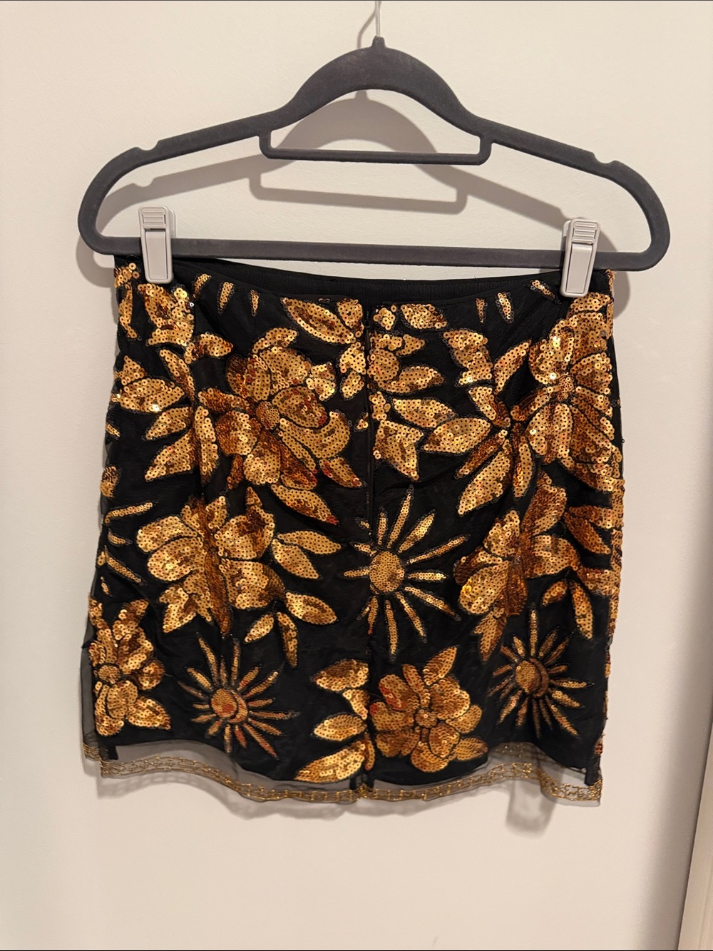 Milly Black Mini Skirt with Gold Sequin Floral Motif - Picture 3 of 4